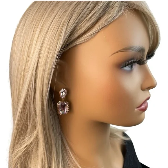 NWT Saks Fifth Avenue Pink Crystal Statement Drop Earrings - Picture 3 of 3